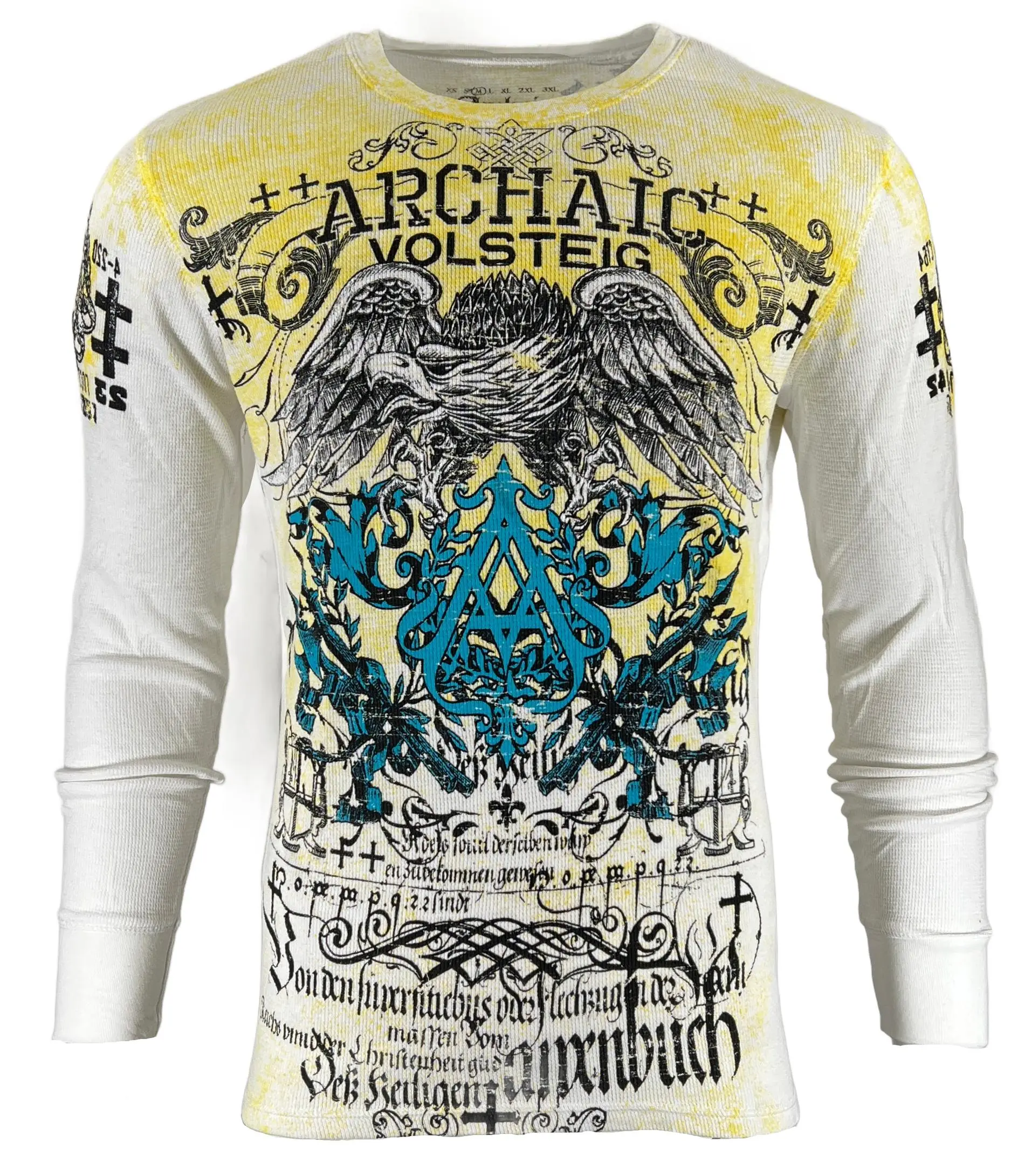 Archaic by Affliction Men's Cyanide Long Sleeve Graphic Thermal Shirt - Casual Style with Front & Back Print