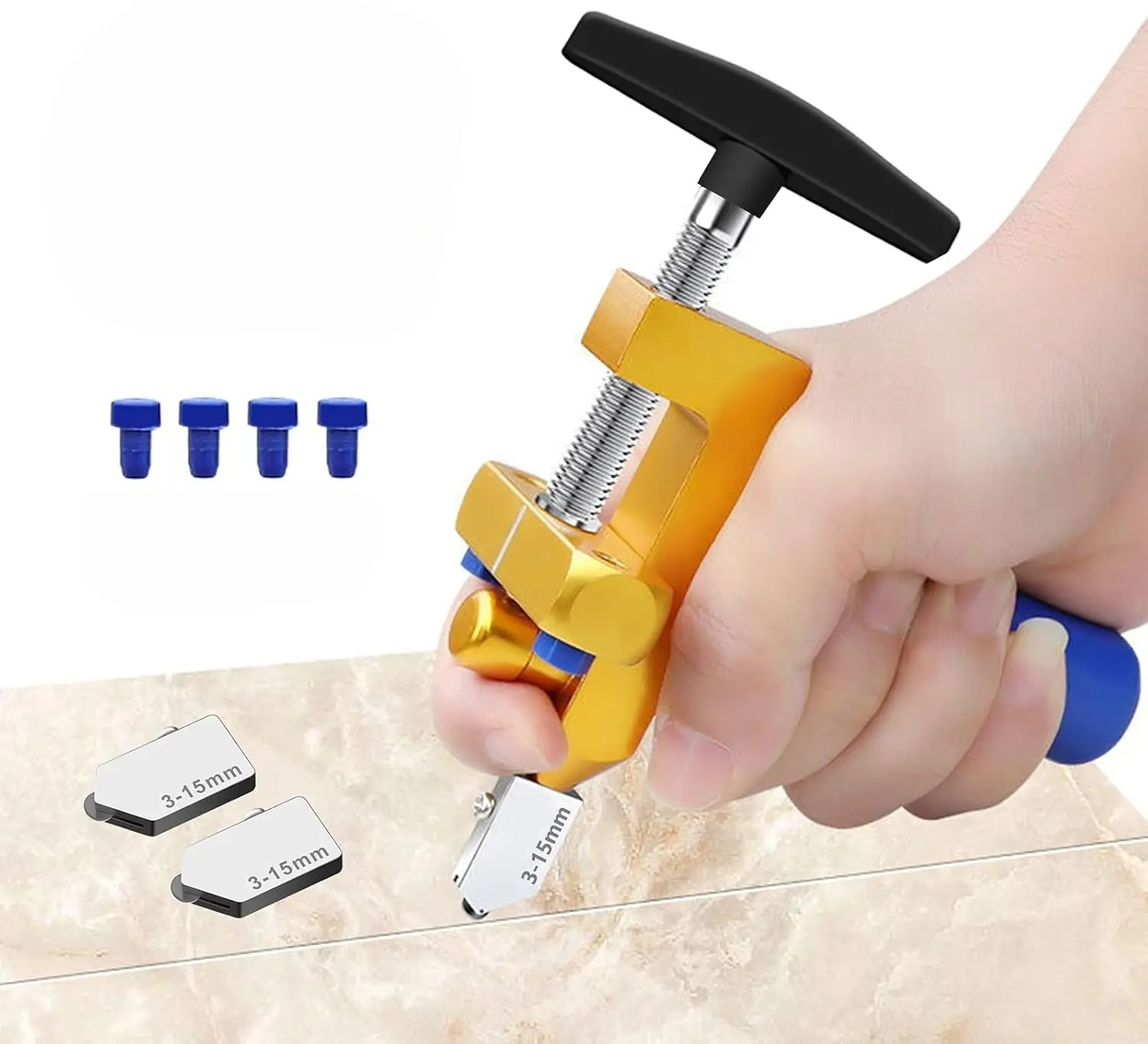 2-in-1 Manual Tile Cutter Tool Kit with 3 Tungsten Steel Precision Blades, Ergonomic Handle to Reduce Wrist Fatigue, for DIY Home Cutting of Glass Mirrors (Tile Cutter Tools), Reduces Wrist Fatigue