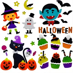 Halloween Decorations Halloween Gel Window Clings Pumpkins Ghosts Bats and Witches Removable Window Stickers 4pcs/Set