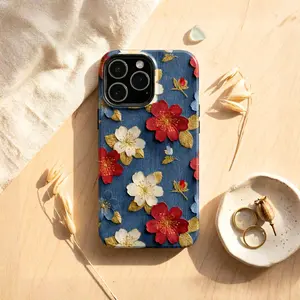 July Fourth Floral Phone Case, Patriotic Americana Cover, Red White Blue Vintage Flower Aesthetic Protective Design Case