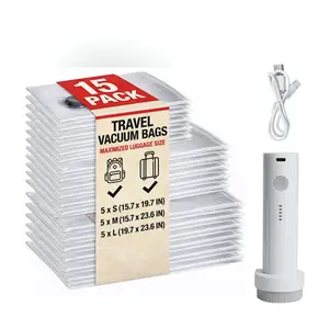 Travel Vacuum Compression Storage Bags with USB - Rechargeable Electric Pump - Ultra - Compact, Lightweight Space - Savers for Clothing & Travel Essentials. Zipper Pouches, Outdoor Packing System, Hand Organizer