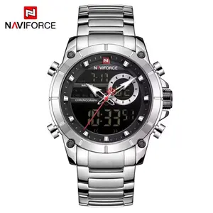 Naviforce Dual Display Stylish Watch in Stainless Steel for Men - Chronograph Feature