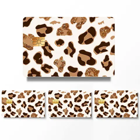 Leopard Pattern Credit Card Skin Sticker, 4 Counts/set Ultra-thin Waterproof & Scratch Resistant Card Glitter Sticker, Personalized Bank Card Decorative Sticker, Adhesive Decals