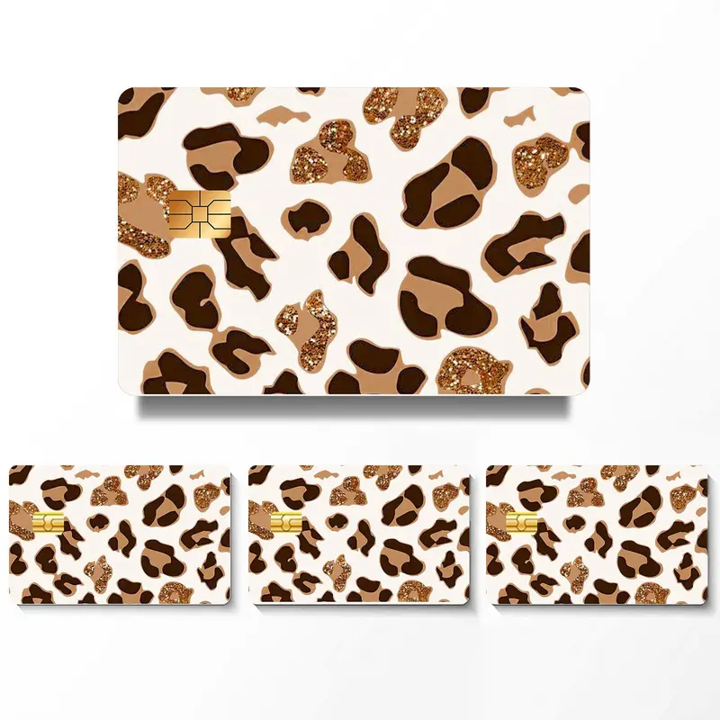 Leopard Pattern Credit Card Skin Sticker, 4 Counts/set Ultra-thin Waterproof & Scratch Resistant Card Glitter Sticker, Personalized Bank Card Decorative Sticker, Adhesive Decals