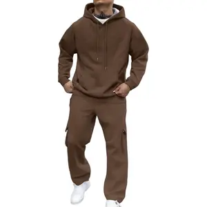 2026 Men'sSweatsuits2PieceSetFleeceHoodiesandCargoSweatpantsSetCasualAthleticTracksuitsWinterJoggingSuit