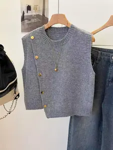 New Women's Short Fitted Elegant Outdoor Tank Top, Plain Round Neck Sleeveless Knit Vest, Spring Autumn Y2K Casual Basic Fashion, Womenswear