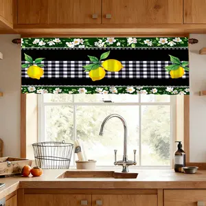 1pc Lemon Trimmed Plaid Kitchen Curtain, Natural Fresh Style Valance, Suitable for Kitchen, Coffee Shop, Restaurant, Entryway Decor, Moving Gift