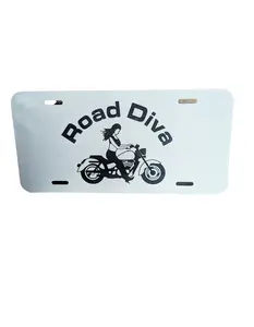 Cruiser Girl Motorcycle black and white license plate for car