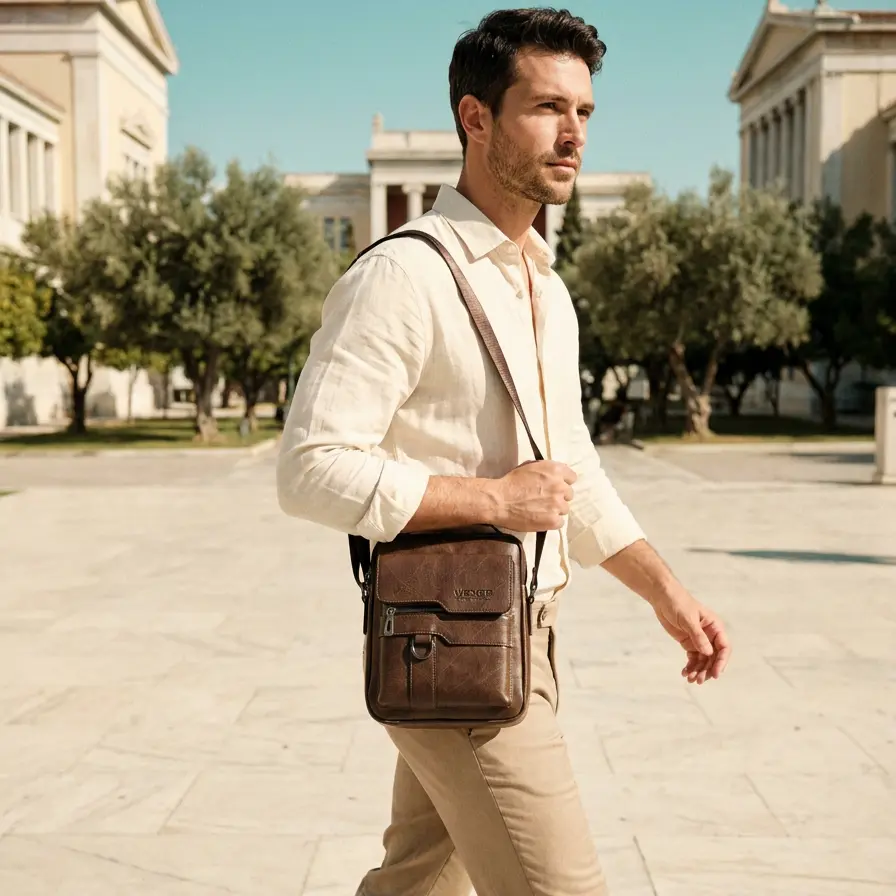 Maxoner Men's Vintage PU Leather Messenger Bag - Waterproof, Lightweight Plain Shoulder Bag with Adjustable Strap, Top Handle, Multi-Compartment, for Travel, Everyday Use & Local Delivery, Travel Bag