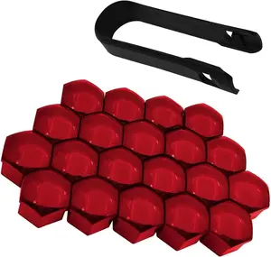 20 PCS Lug Nut Covers, 19 mm Tire Nut Dustproof Protective Cover with Pull Clip, Rustproof Electroplated Aesthetically Pleasing Decoration, for Most Cars Tire Trim Accessories (Red)