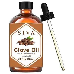 SIVA Clove Bud Essential Oil - 4 Fl Oz – Natural Clove Oil - for Diffuser, Face, Skin Care, Aromatherapy, Hair Care, Scalp and Body Massage - with Dropper