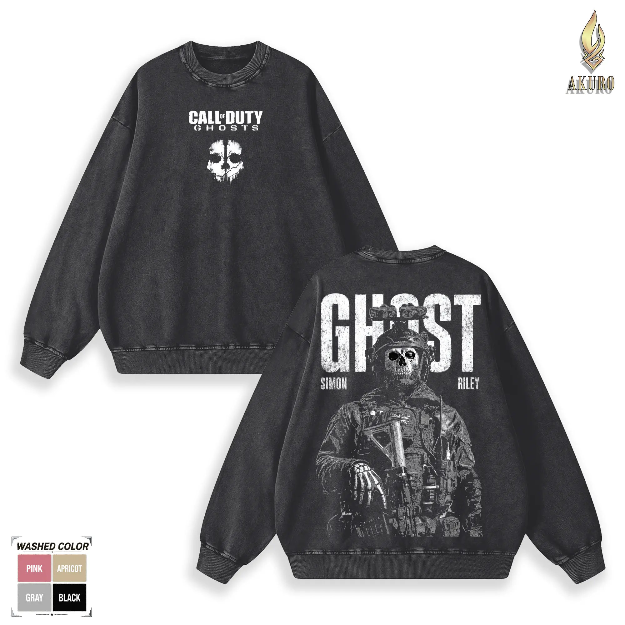 Superstyle Acid wash hoodie Simon "Ghost" Riley Skull Mask Warrior COD: Modern Warfare II Edition Long Sleeve Cotton Unisex Vintage Gym fit man retro fashion