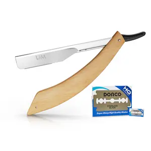 Straight Edge Razor with 100 Single Blades UM Supplies(Curved handle)
