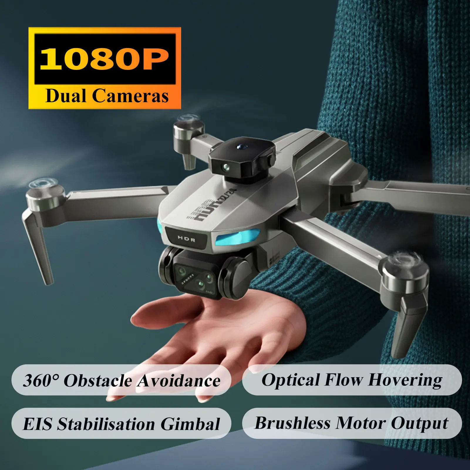 Folaable Drone with Dual 1080P Cameras, Optical Flow and GPS Versions are Optional, Altitude Hold, Gesture Control Photo & Video, Headless Mode, Trajectory Flight, 3-Speed Adjustment, Obstacle Avoidance, Under 250g