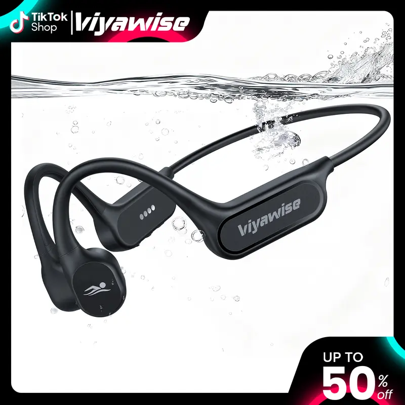 Viyawise B11 Chargeable Electronic Open-Ear Magnetic Bone Conduction Headphones - IP68 Waterproof, Bluetooth 6.0, 32GB Storage, 20kHz, Mic, Lightweight Stable Fit, Magnetic Charging, Batteries, Built for Swimming & Runs, MP3 Ready Wireless Audio Device