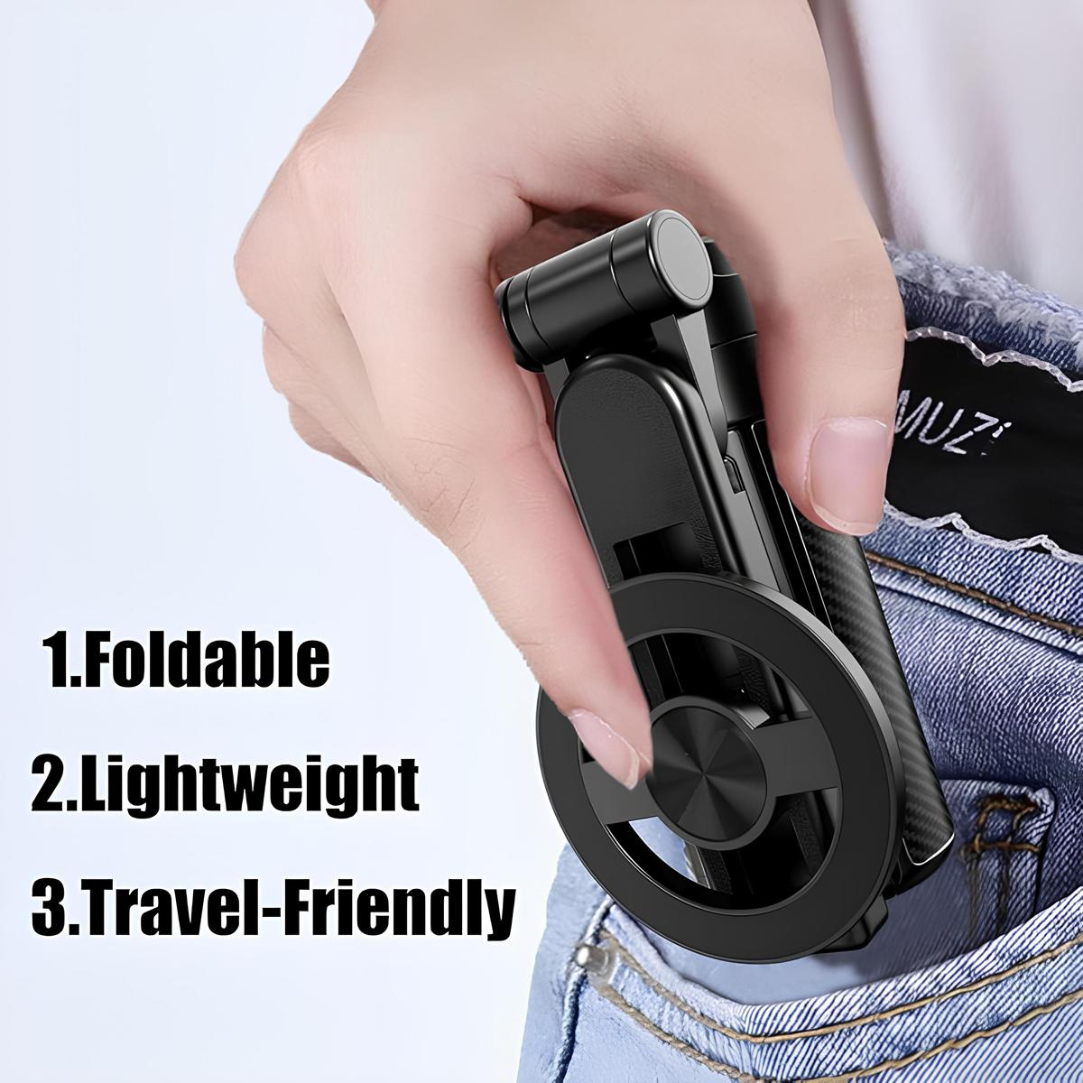 5-in-1 Magnetic Selfie Stick with Remote for Cell Phone 360° Rotation, Compact & Stylish, With wireless Bluetooth control, Magnetic Phone Holder for Selfies/Video Recording/Vlogging, Compatible with Most Phone Modes