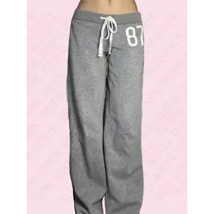 American style high street casual womens gray trousers emo girls retro streetwear gothic hip hop number print tie rope pants