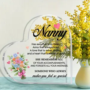 Nanny Love Sign Acrylic Decorative Plaque - Retro style Nanny Gift with Heart Shaped Design, "Nanny" Text, and Flower Decoration, Perfect for Birthday or Thanksgiving, Nanny Gift