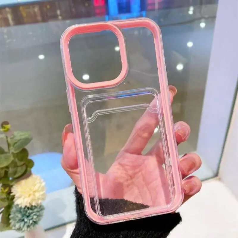 Clear Phone Case with Card Slot, 1 Count Detachable Frame Mobile Phone Cases For iPhone