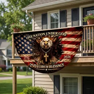 Semicircular Patriotic Eagle Flag – One Nation Under God Banner, 250 Years Theme for Porch, Balcony, and Independence Day Display