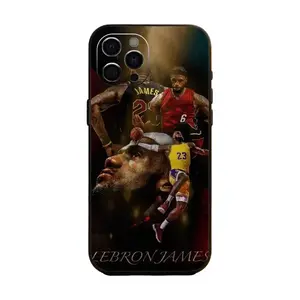 Basketball star LeBron James 23 pattern liquid phone case, compatible with iPhone 17, 16, 15, 14, 13, 12, silicone black soft case.