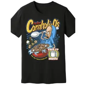 Men's Beavis and Butt-head Vintage MTV T-Shirt - Cornholio's Free TP Inside Graphic Tee, Machine Washable Black Shirt for Beavis and Butt-head Fans - Adult Retro Cartoon Apparel, Fan Merchandise, Playful Print, Durable Casualwear, Pop Culture Apparel, Nos