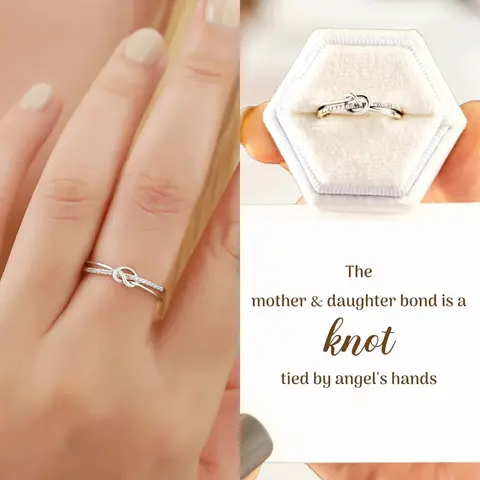 modmints Heart Knot Double Band Stackable Artificial Gemstone Ring - Hypoallergenic Nickel-Free Engraved Sentimental Female Adult Accessory, Birthday Mother’s Day Gift, Hypoallergenic Stackable Ring