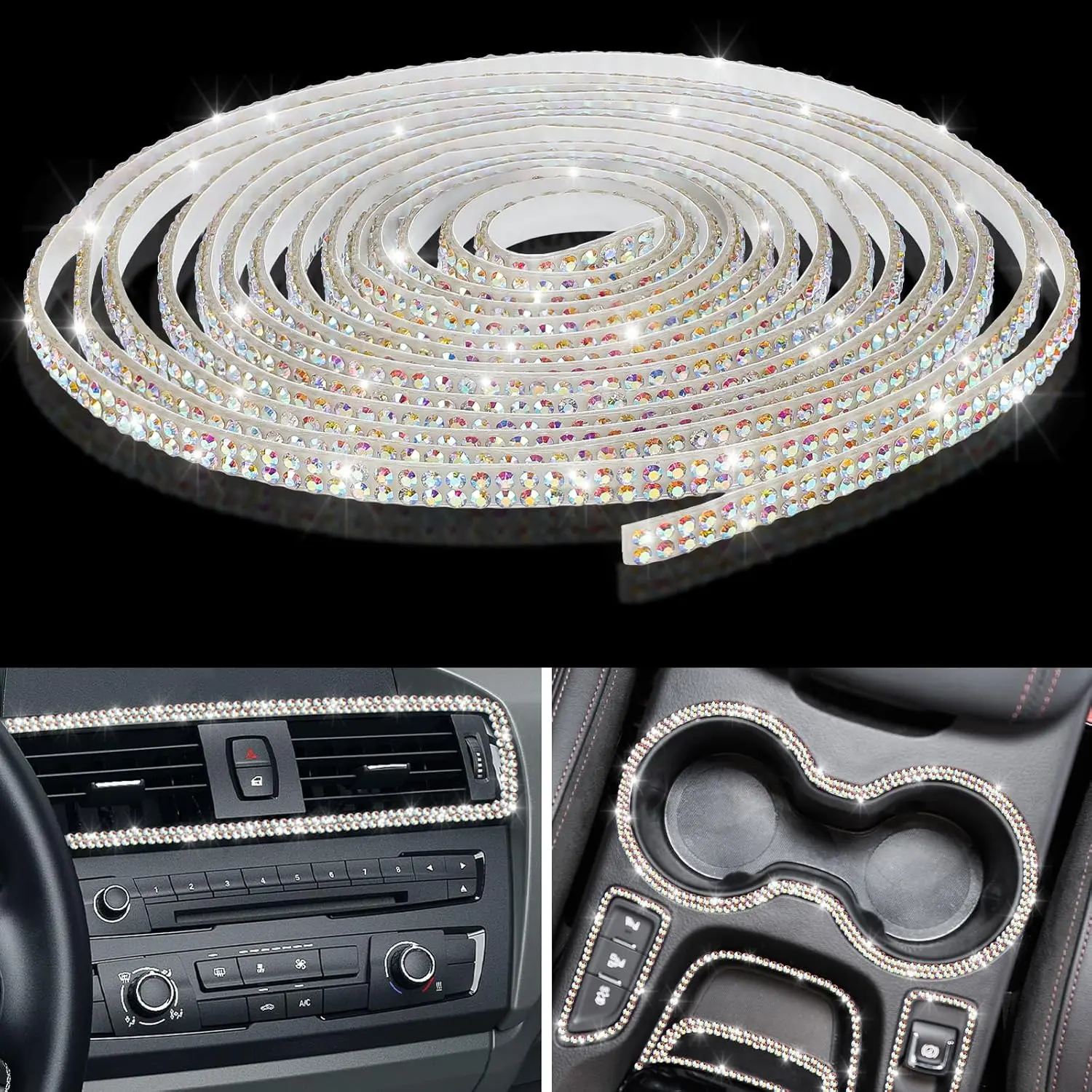 16.4 ft Self-Adhesive Bling Rhinestone Car Trim Strip, Women's DIY Molding Dashboard Decal, Shiny Car Accessories for Auto Interior-Exterior Decor