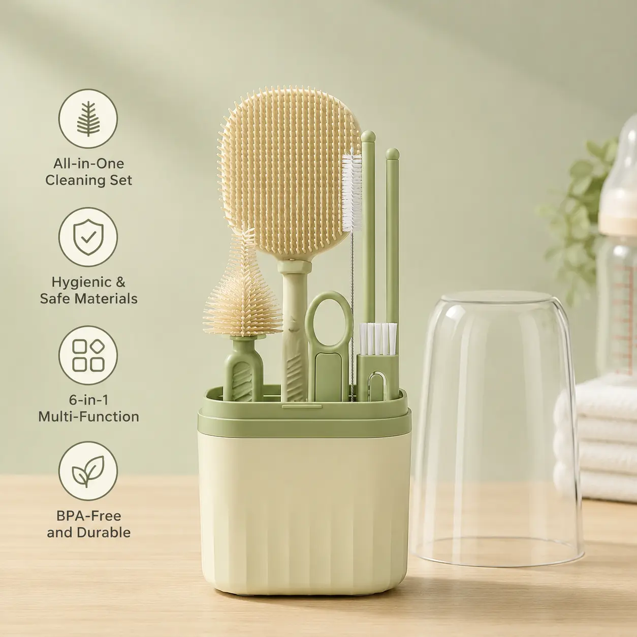 1 Count Multi-purpose Bottle Cleaning Brush Set, dense soft bristles, detachable design, with draining storage for daily household cup and straw cleaning