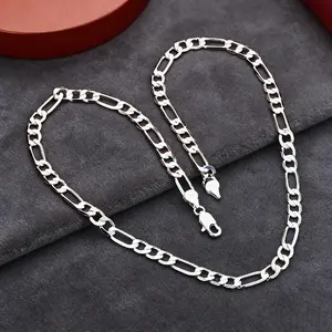 925 Silver Plated 20 Inch Necklace - Silver Figaro Chain Necklace for Men, Silver Plated Necklace, Made in Italy, Unisex with Quality Guarantee
