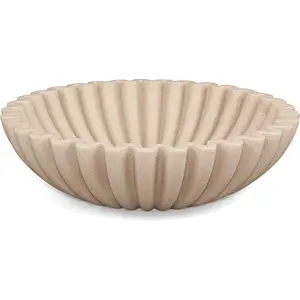 Ruffle Decorative Bowl, Large Fruit Bowl for Kitchen Counter, Stylish Key Bowl for Entry Table, Handcrafted Home Decor Display Bowl, Artificial Stone Beige