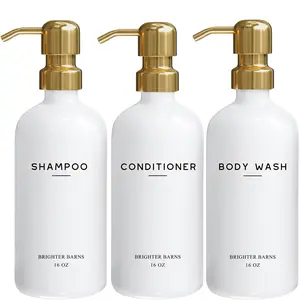 Luxury Shampoo and Conditioner Dispenser Set by Brighter Barns - Shower Soap Dispenser - Shampoo Conditioner Body Wash Dispenser & Pump - White and Gold Bathroom Accessories in Spa, Hotel, Gift (Gold)