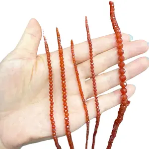 Natural Red Orange Agate Faceted Round Rondelle Gemstone Beads 15.5 Inches Long for DIY Jewelry Making Bracelet Necklace Earrings Handmade Crafts 2x3mm & 2.5x4.5mm