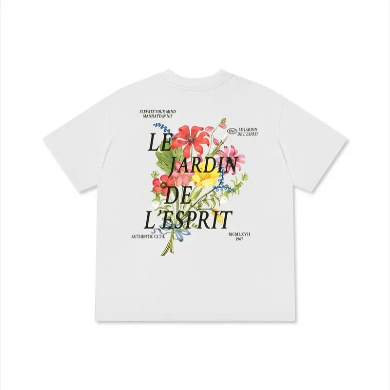 Sainlight Shop Relaxed Fit Floral Le Jardin De L'esprit Graphic T-Shirt - Comfort Menswear Outfit  Top Breathable Collar Day