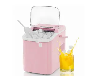 Countertop Ice Maker, 9 Bullet Ice Cubes in 6 Mins, 26lbs/24H, w/ Scoop & Basket, Pink