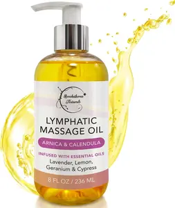Lymphatic Massage Oil by Brookethorne Naturals | Premium Arnica & Lavender for Post Surgery Recovery & Detox | 8oz