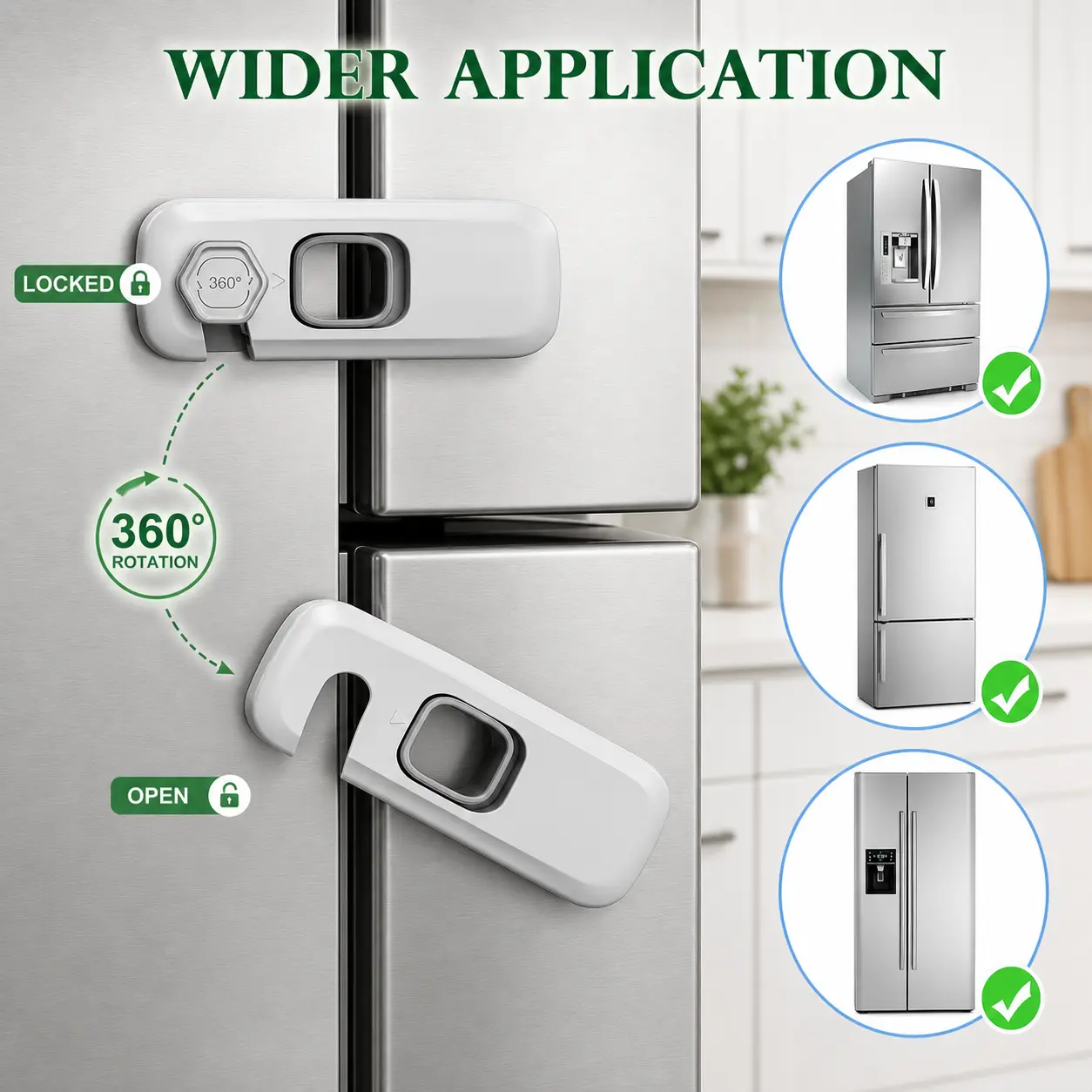 5-Pack Fridge Lock, Strong Adhesive Latch Keeps Refrigerator & Freezer Doors Closed, No-Tool Child Safety