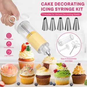 Cake Decorating Gun & Cupcake Icing Kit – 6 Stainless Steel Tips + Cupcake Injector (White)  Must-Have!