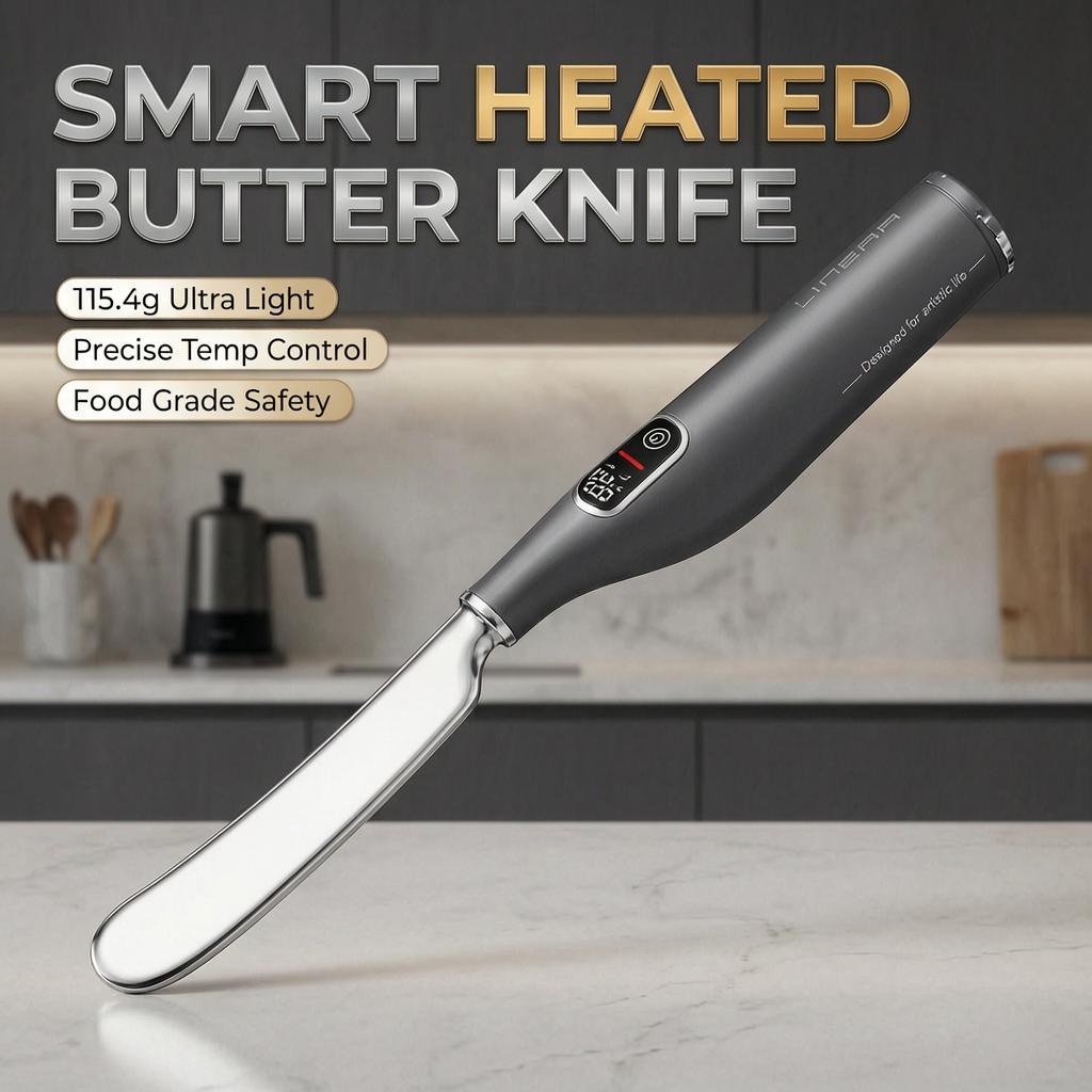 Heated Butter Knife with Digital Display - USB Rechargeable Electric Spreader, Real-Time Temperature Control, Safe Heating Kitchen Gadget for Toast, Cheese, Jam Accurate Temp Sensor Knife, Auto Warm Stainless Steel Cutter