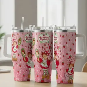 Strawberry Shortcake Auto Cup (40oz/30oz/20oz) cute strawberry print durable insulated portable perfect for daily use travel outdoor adventures and birthday gifts