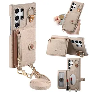Crossbody Card Holder Wallet Case For Samsung Galaxy S24 S25 Ultra S23 FE S22 S26 Plus A56 A36 A26 A16 A55 A25 A35 Leather Cover