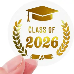 120PCS Class of 2026 Graduation Stickers 1.6 inch Gold Foil Graduation Envelope Seals Transparent Labels for Announcements Congrats Grad Invitation Grad Party Favors
