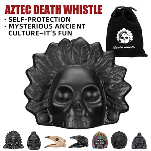 POGOLAB Real Screaming Aztec Death Whistle Loudest Scream Whistle At 135+ Decibels - Authentic Human Sounding Screams - Easy to Blow & Scare Zombie Bird Mysterious skull Lion Man Coloful Native American Halloween