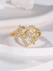 Fashion Letter Design Rhinestone Decorated Ring, 1 Count Elegant Hollow Out Flower Ring for Women, Fashion Jewelry for Party, Daily Decor, Trendy All-match & Exquisite Jewelry for Gift, Alphabet Design Ring