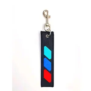 M Tri-Color Stripe Motorsports Keychain Embroidered Double Sided Tag - Car Accessories