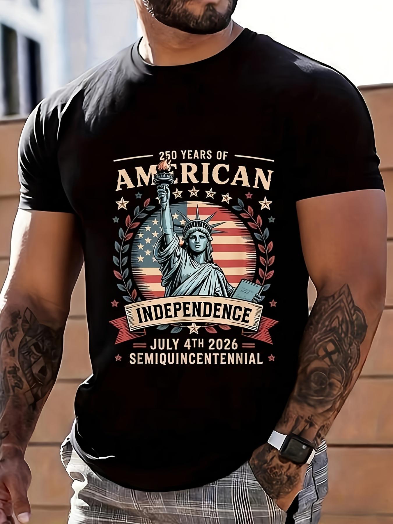 Men's USA 250 Years Independence Graphic T-Shirt, American Flag Patriotic Print Tee, Casual Short Sleeve Daily Wear Top