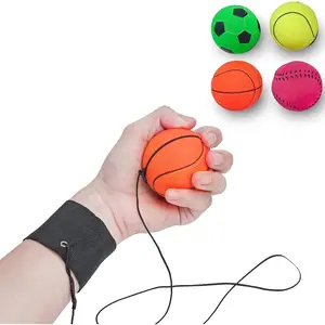 4/8/16 Pack 2.36 Inch Wrist Return Balls Wristband Ball Rubber Rebound Bouncy Sport Ball (Basketball, Baseball, Soccer,Tennis) on Elastic String Wrist Exercise or Play,Gift Toy for Kids Teens Adults