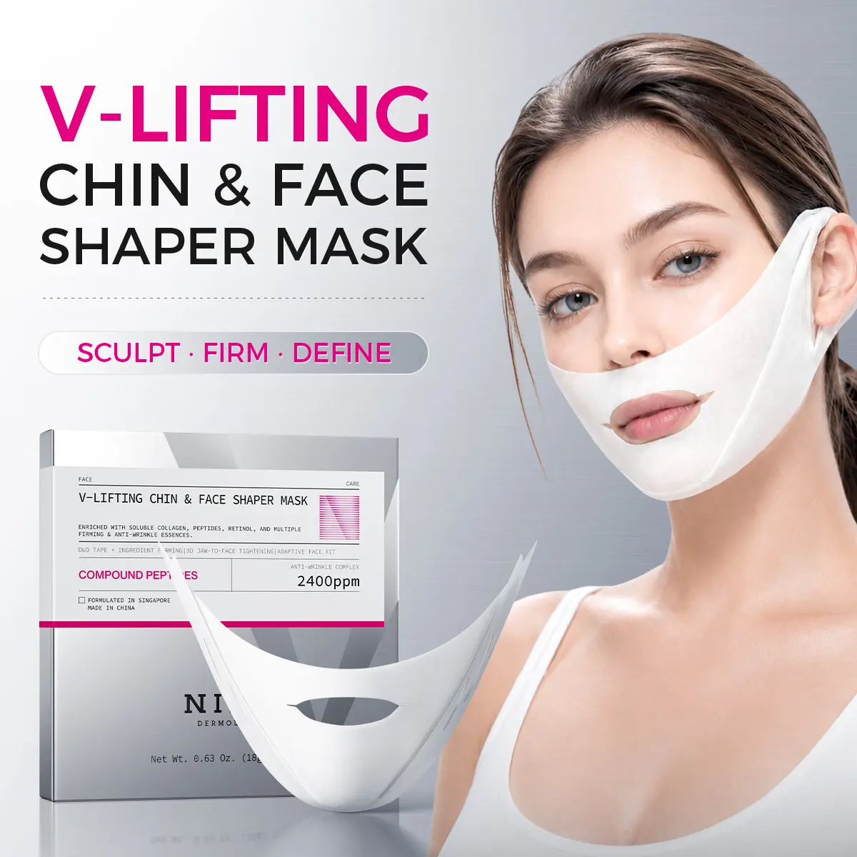 V-Lifting Face Mask |30-Min Intensive Firming collagen face mask | Chin Lifting Mask & Jawline Shaper with Dual Ear Loop Design | Firming Facial Mask with 2400ppm Peptides & Retinol |Double Chin Care & Facial Contour Care | #tiktok shop back to school