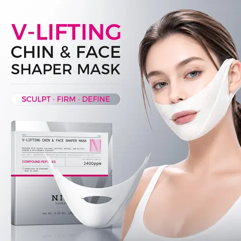 20-Minute Depuff V-Line Lifting Mask for Jawline & Double Chin – NING Hydrogel Chin Lifting Mask, Jawline Firming Mask with Collagen, Retinol & Peptides – V-Lifting Mewing Band for Lower Face, Dual Ear Loops