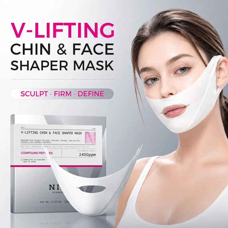 20-Minute Depuff V-Line Lifting Mask for Jawline & Double Chin – NING Hydrogel Chin Lifting Mask, Jawline Firming Mask with Collagen, Retinol & Peptides – V-Lifting Mewing Band for Lower Face, Dual Ear Loops